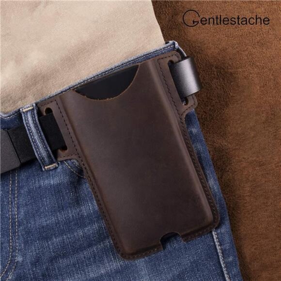 Leather Cell Phone Holster for Belt,Phone Case Leather, Belt Cell Phone Holder - Picture 4 of 8